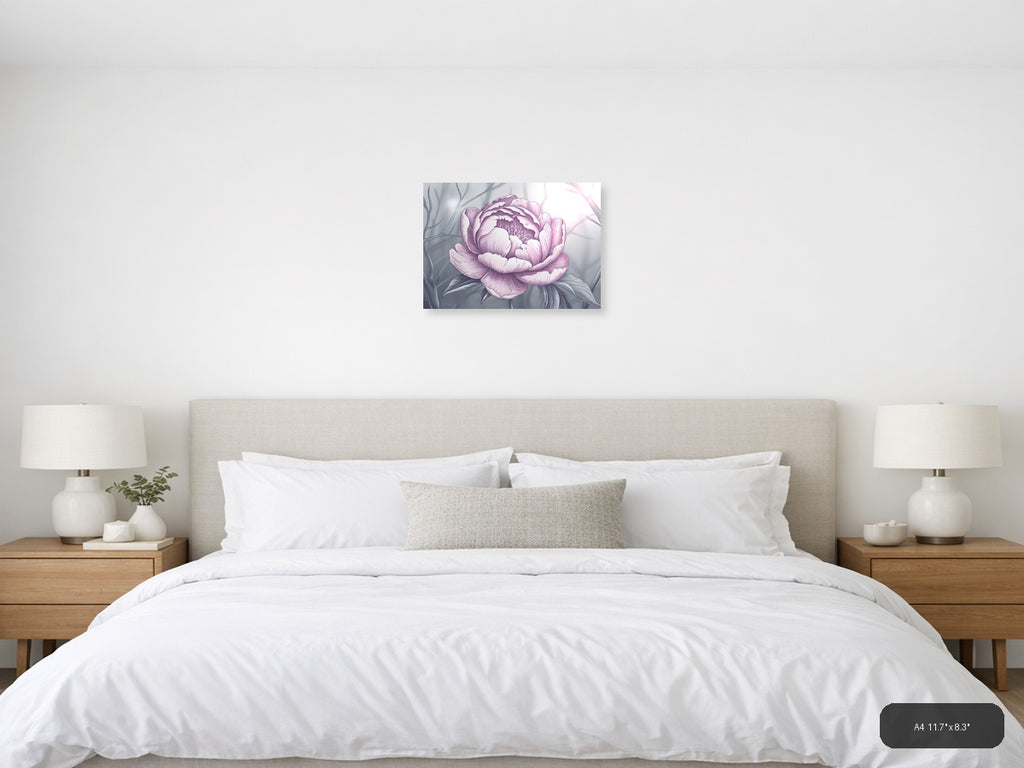 Pink Peony Line Art Illustration Wall Art — A4 / Bedroom
