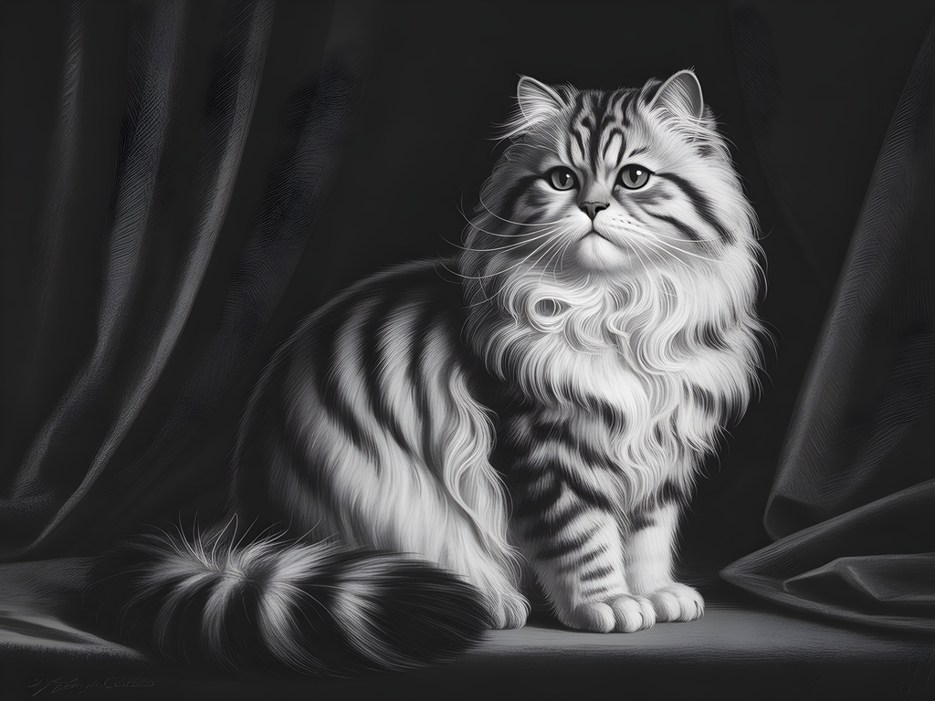 Fluffy Tabby Cat Black and White Photography Wall Art