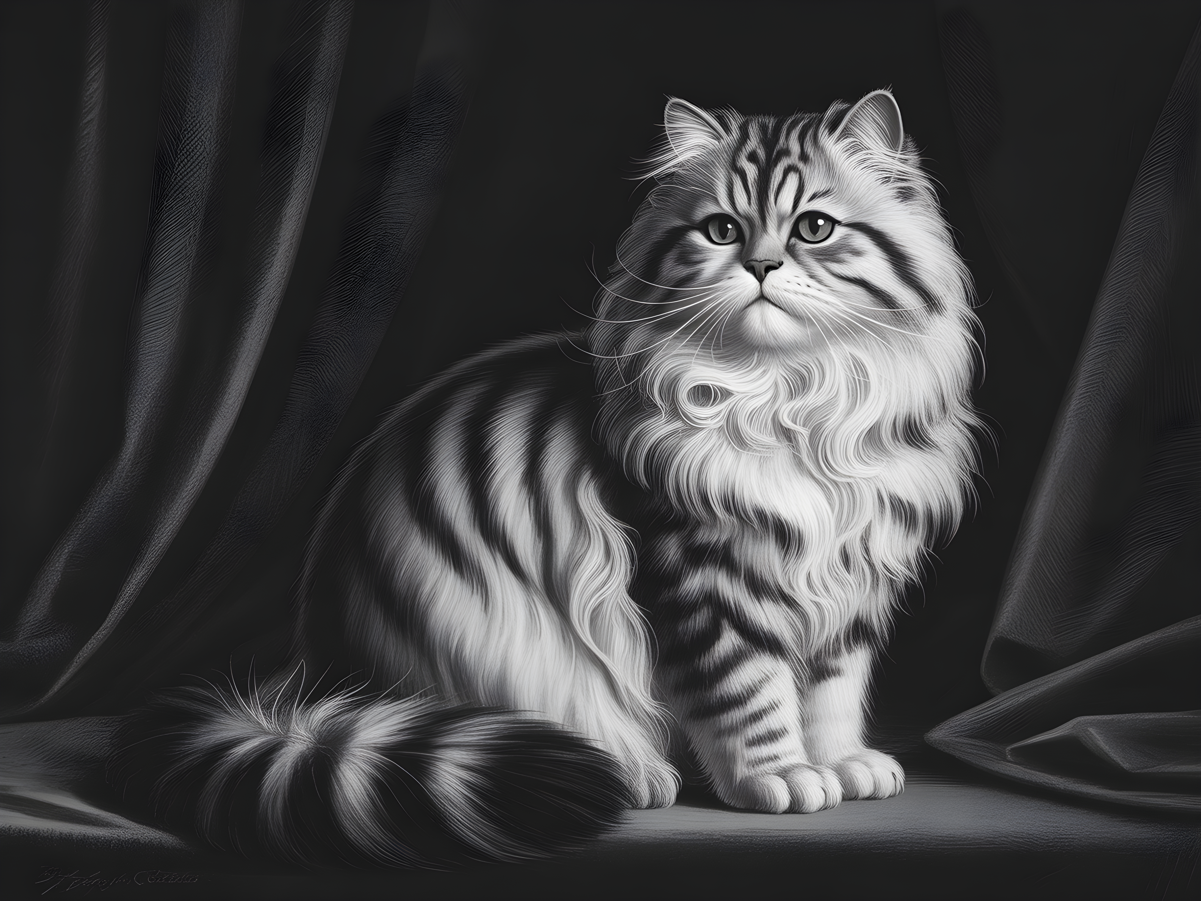 Fluffy Tabby Cat Black and White Photography Wall Art