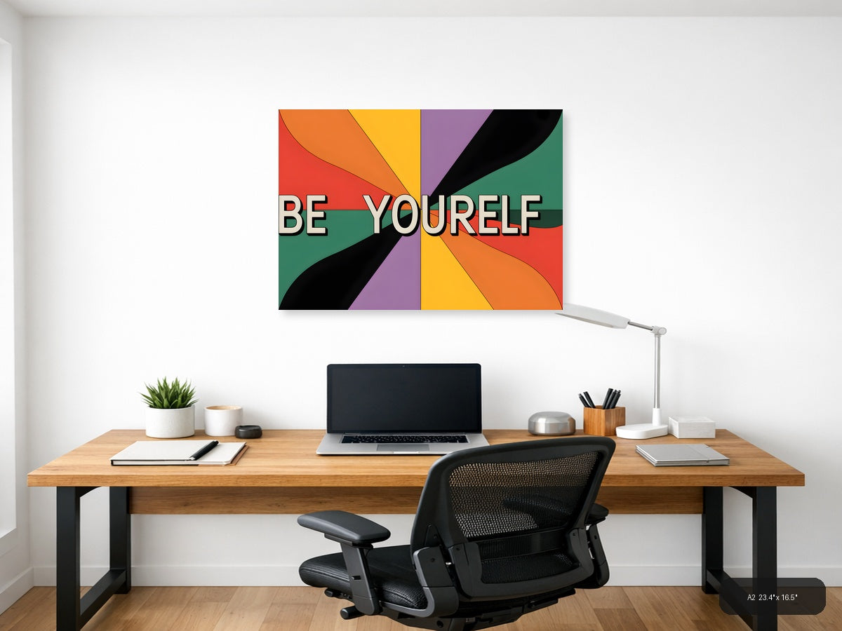 Be Yourself Retro Rainbow Burst Photography Wall Art — A2 / Office