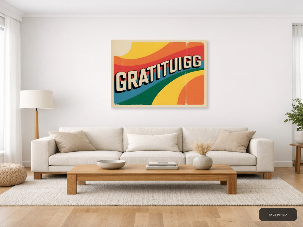 Gratitugg Vintage Retro Rainbow Waves Wall Art — A2 / Living Room