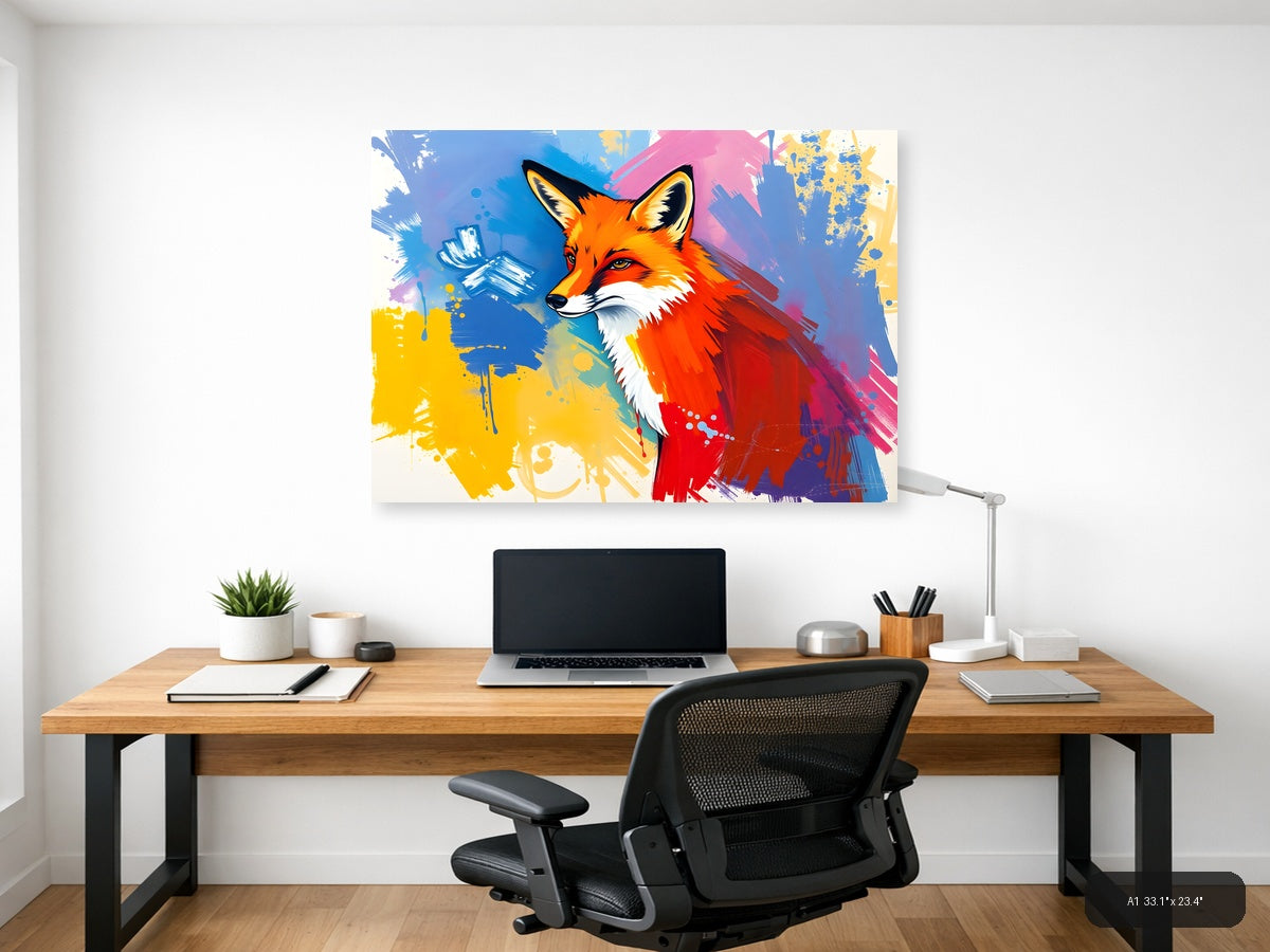 Vibrant Abstract Fox Portrait Splash Wall Art — A1 / Office
