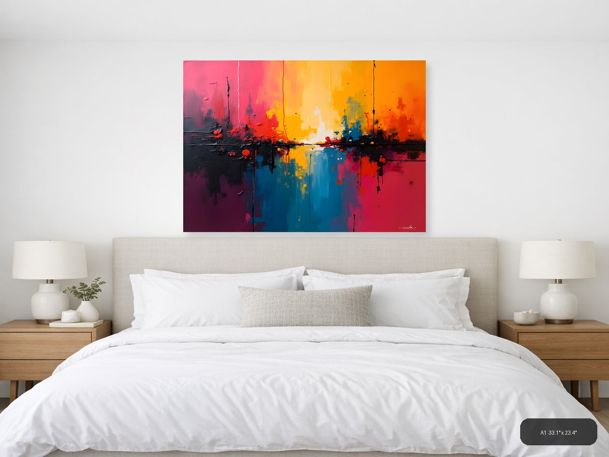 Vibrant Abstract Sunset Reflection Landscape Wall Art — A1 / Bedroom