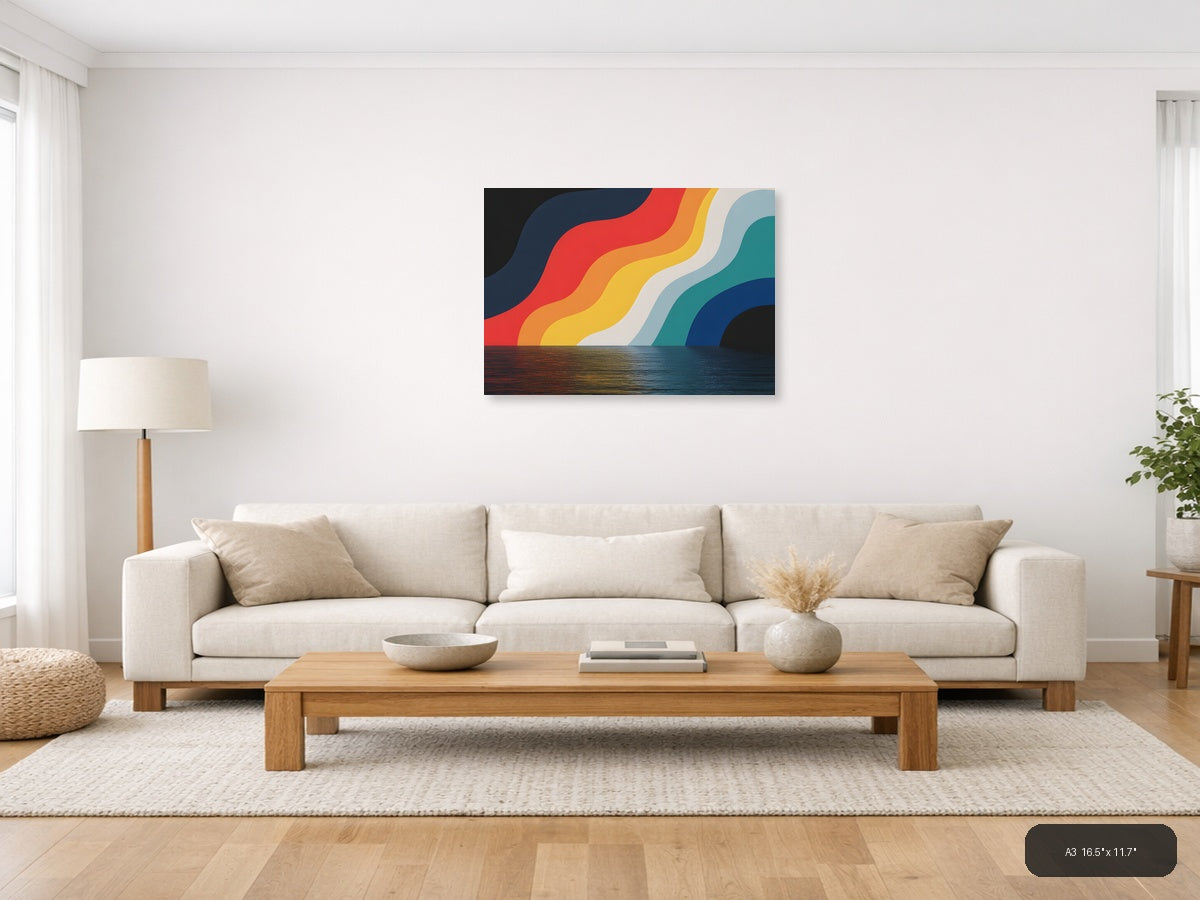 Colorful Wave Rainbow Stripes Photography Wall Art — A3 / Living Room