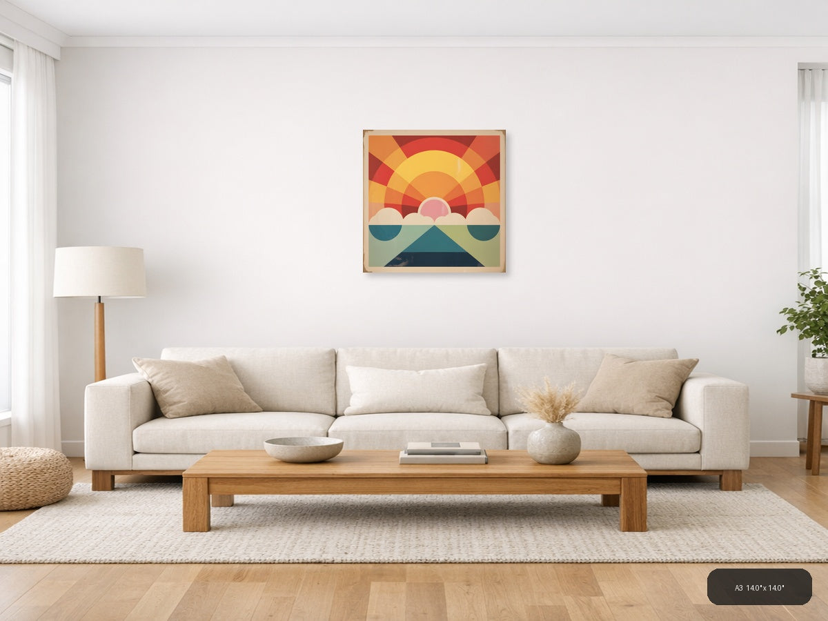Vintage Sunrise Over Ocean with Clouds Wall Art — A3 / Living Room