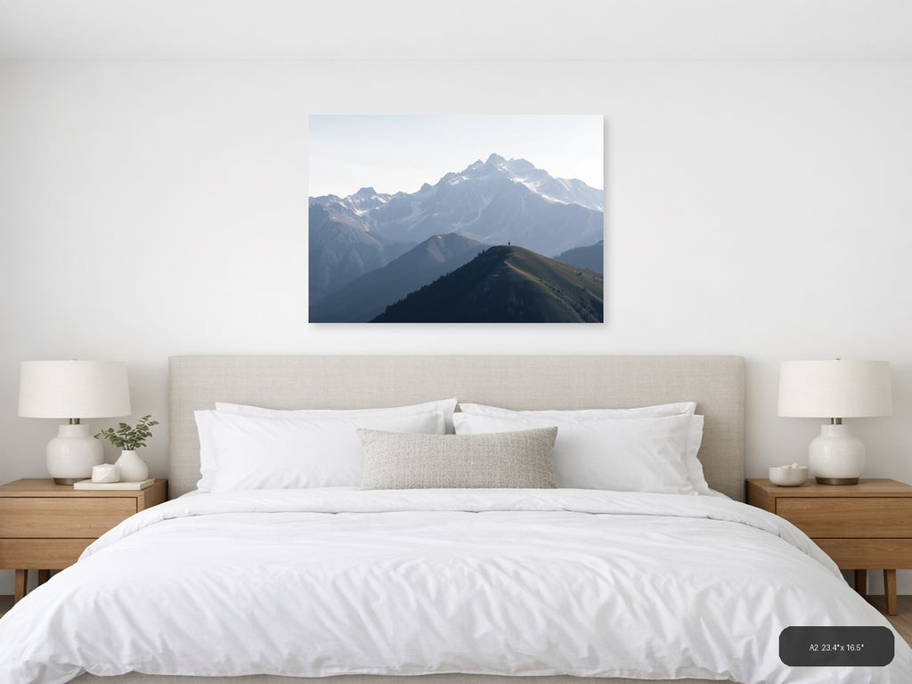 Solitary Hiker Mountain Peak Landscape | Minimalist Canvas Wall Art — A2 (Bedroom)