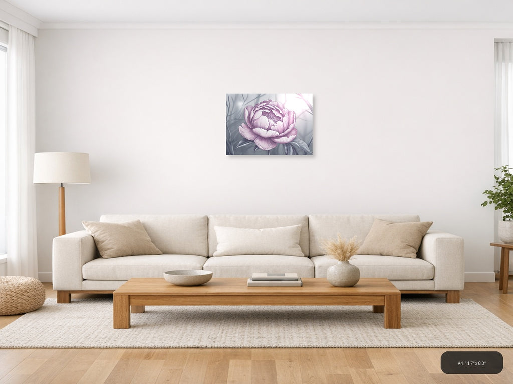 Pink Peony Line Art Illustration Wall Art — A4 / Living Room