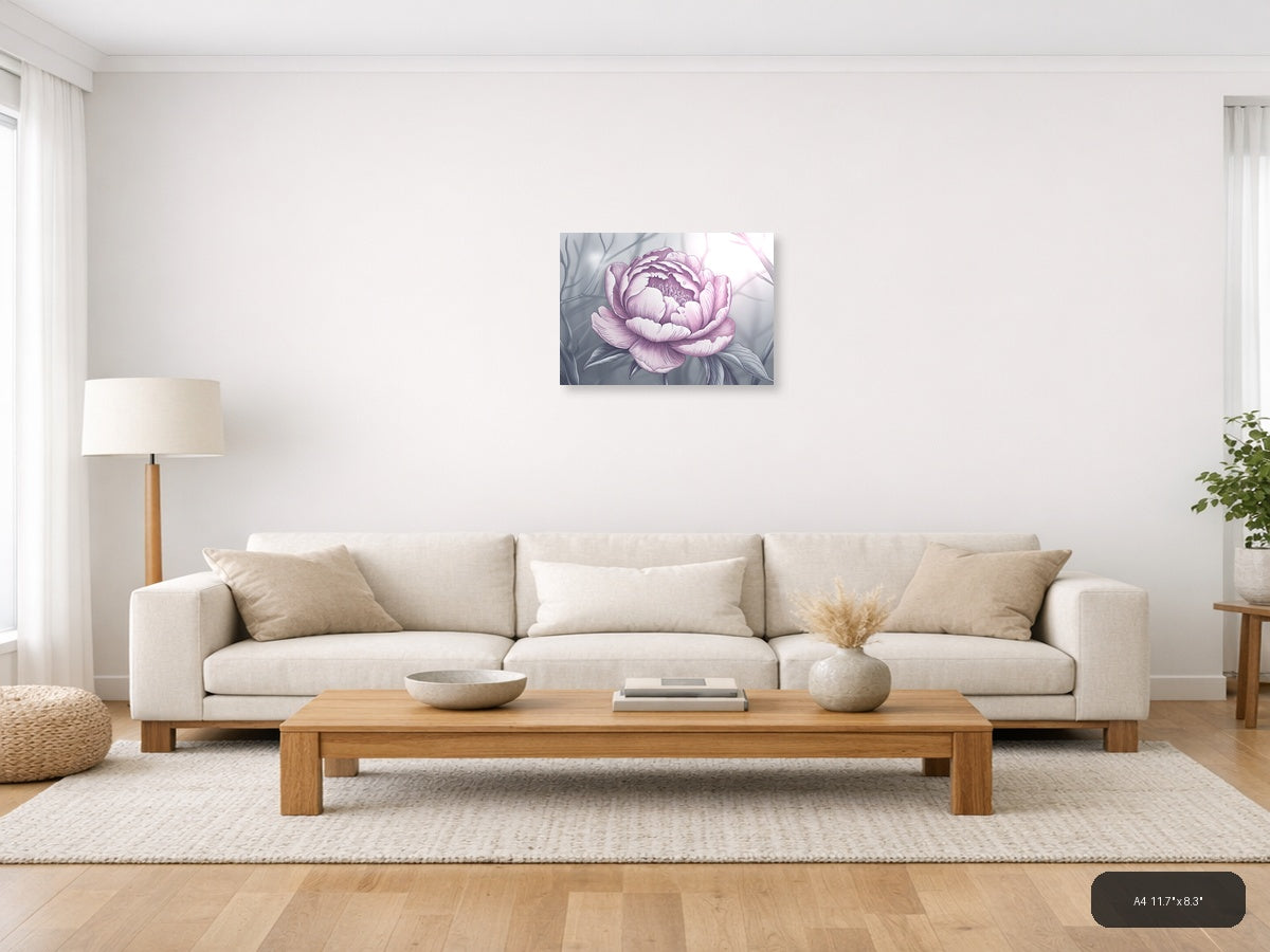 Pink Peony Line Art Illustration Wall Art — A4 / Living Room