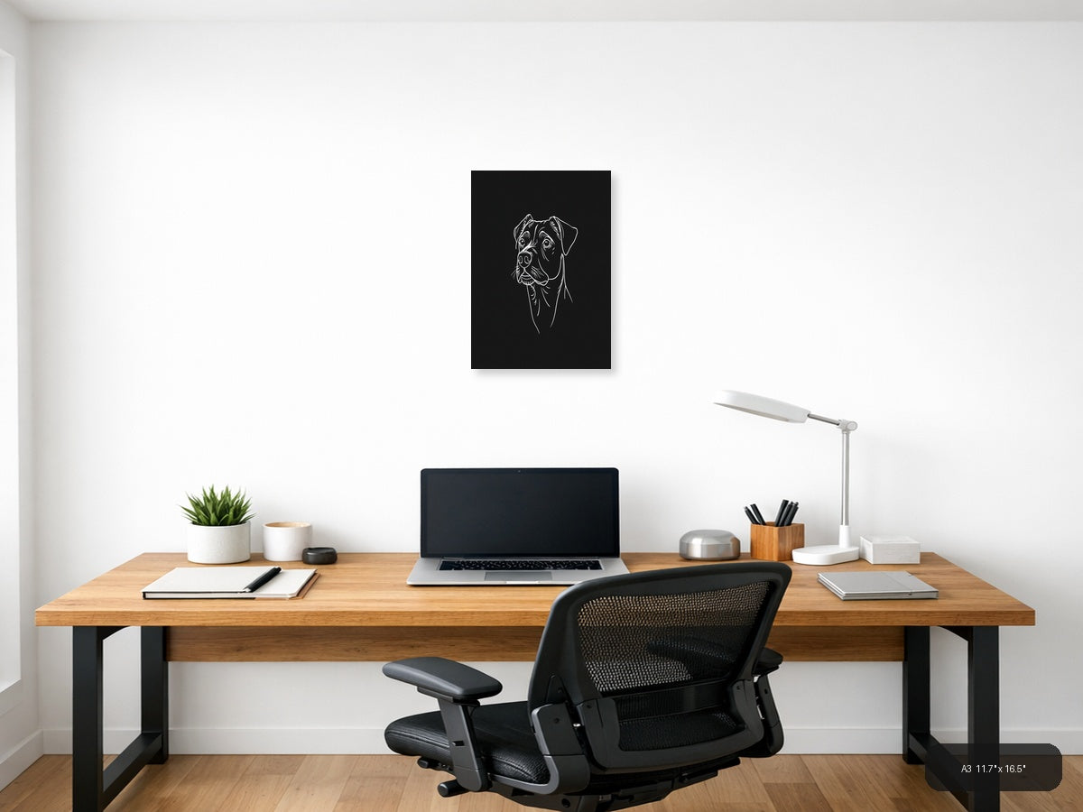 Boxer Dog Portrait Line Art Wall Art — A3 / Office