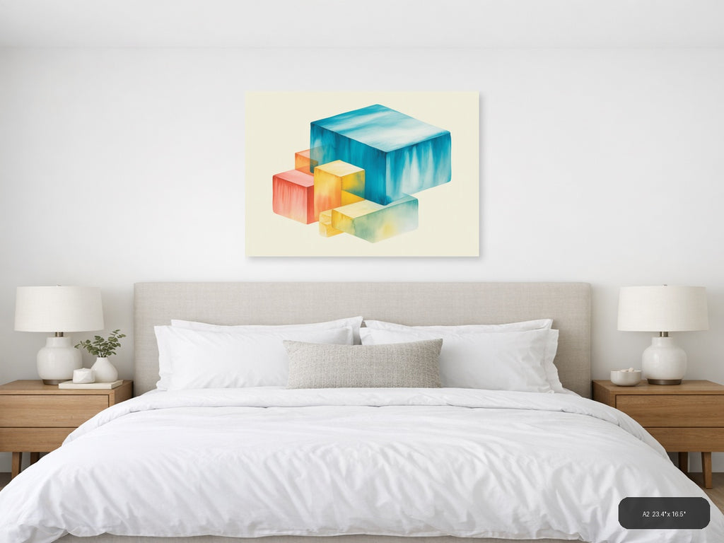 Colorful Geometric Watercolor Blocks Wall Art — A2 / Bedroom