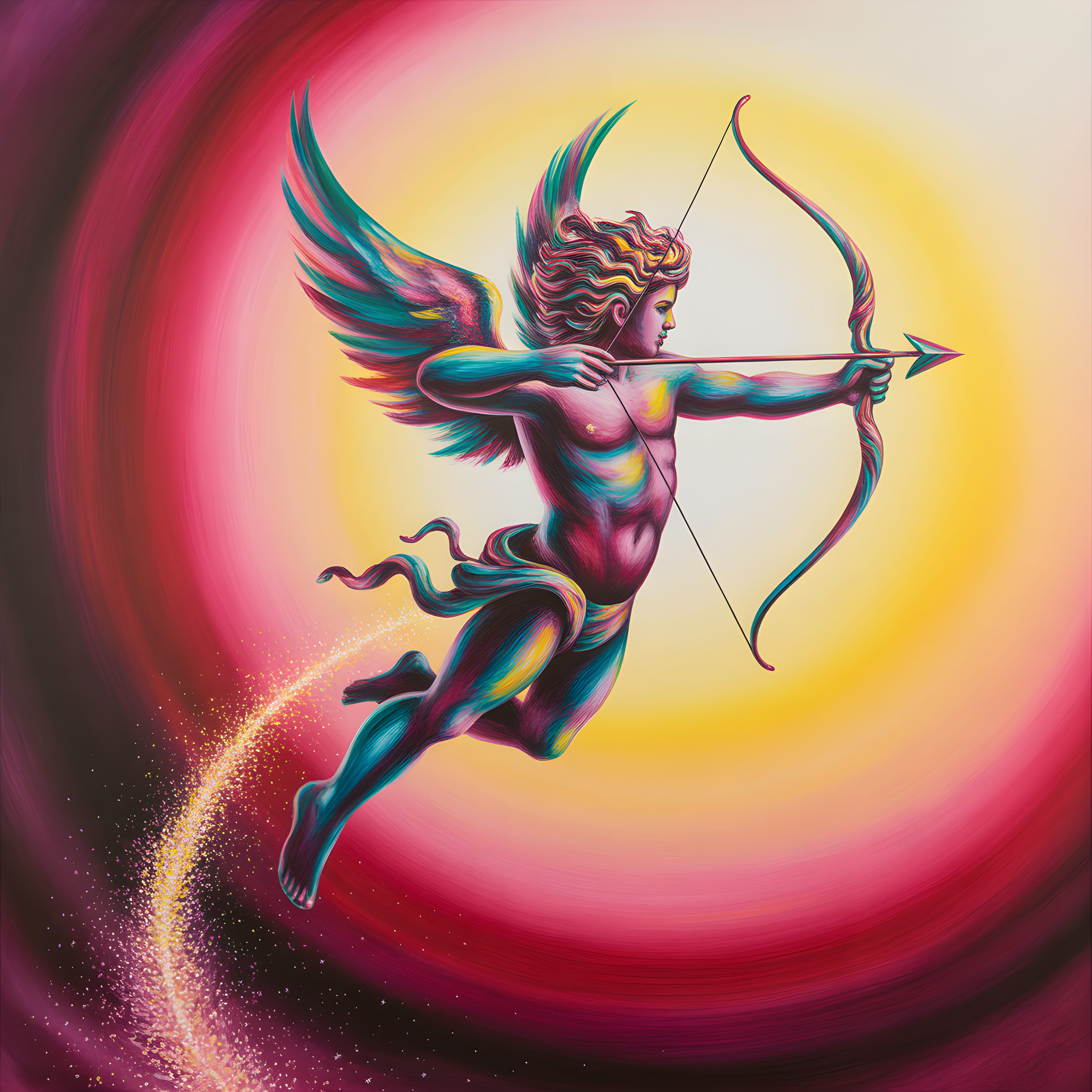 Colorful Cupid Angel with Bow Abstract Wall Art