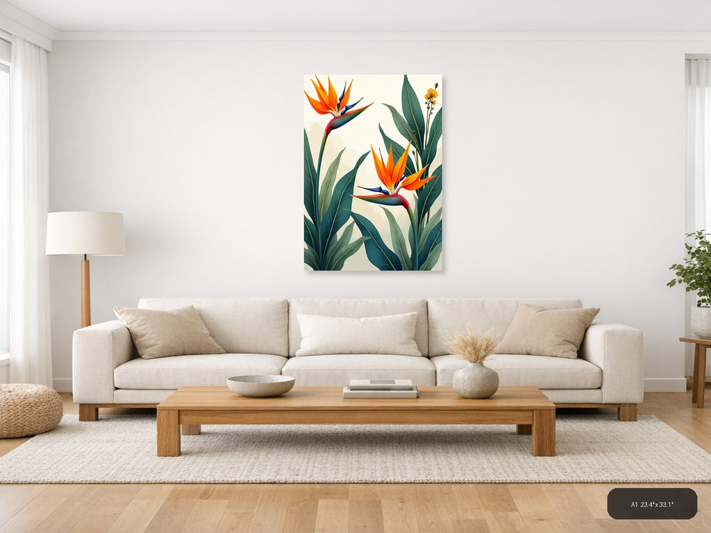 Tropical Bird of Paradise Botanical Portrait Wall Art — A1 / Living Room