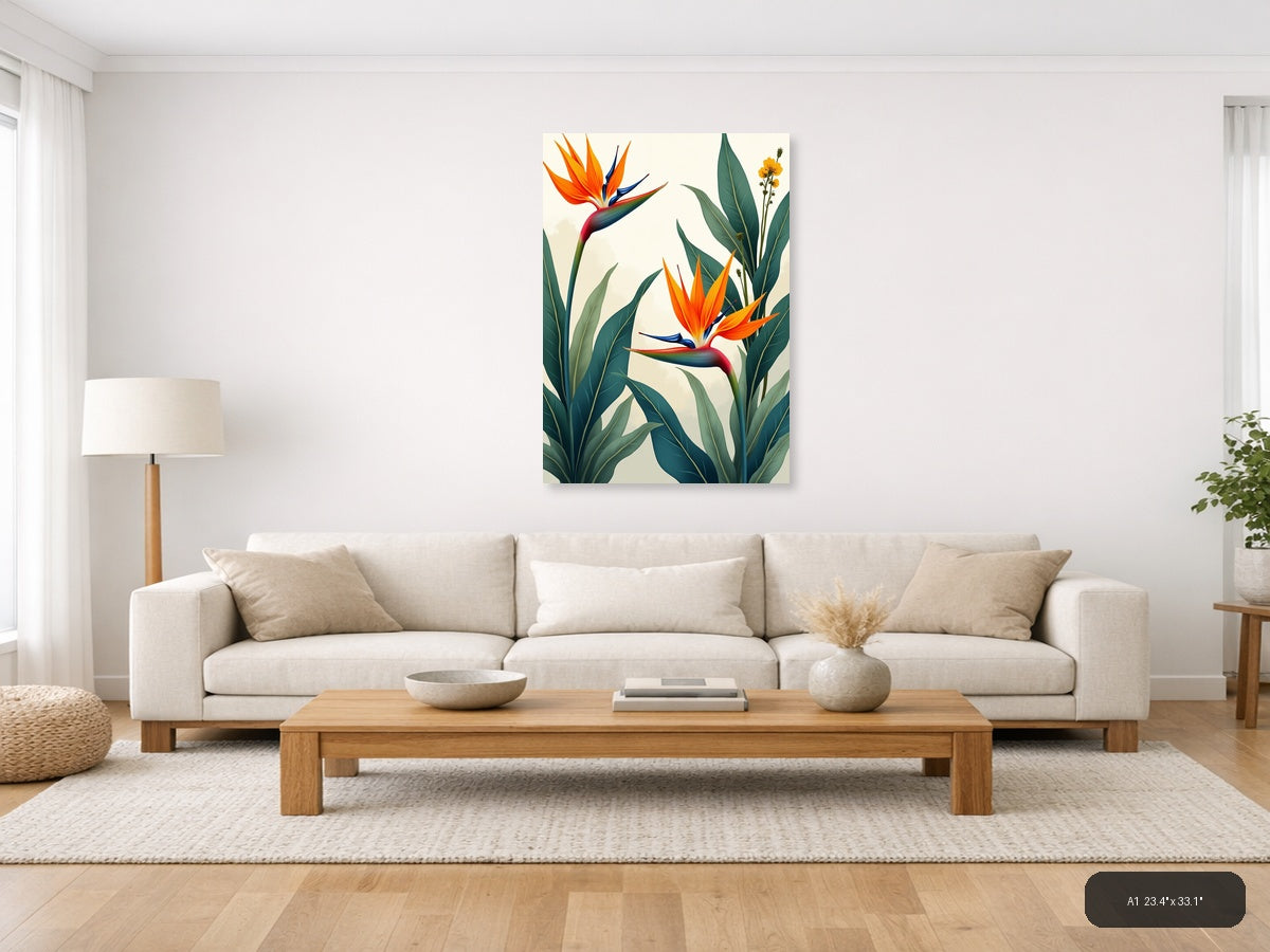 Tropical Bird of Paradise Botanical Portrait Wall Art — A1 / Living Room