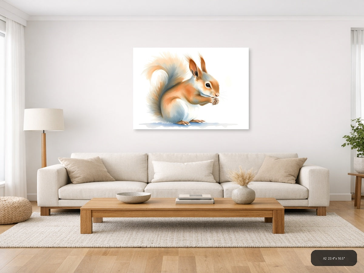 Curious Squirrel Watercolor Portrait Wall Art — A2 / Living Room
