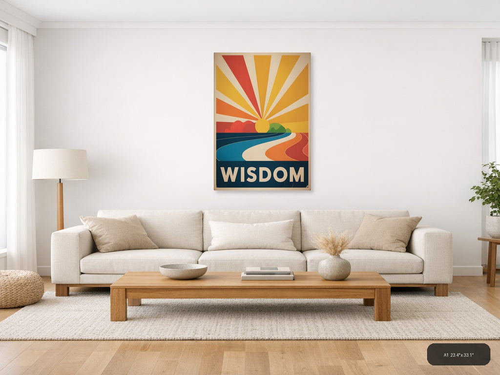 Vintage Sunrise Landscape with Wisdom Text Wall Art — A1 / Living Room