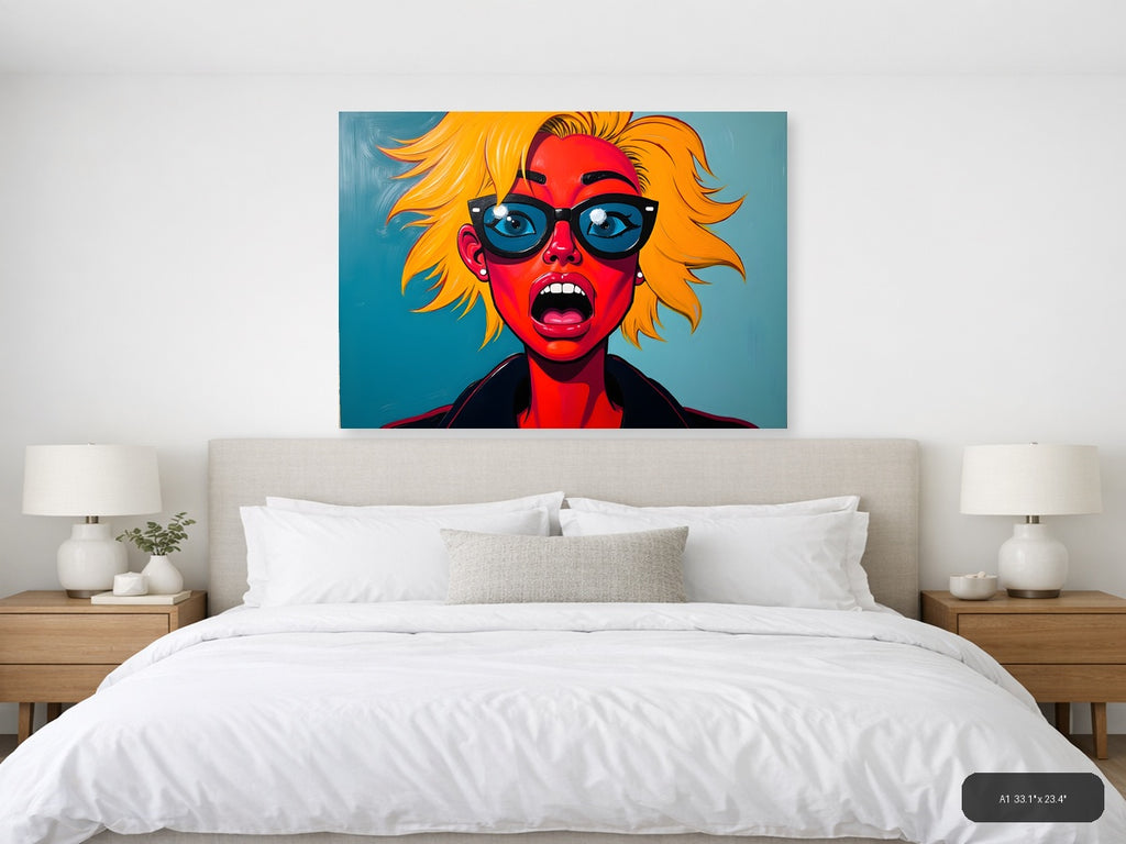 Bold Red Face Yellow Hair Pop Art Abstract Wall Art — A1 / Bedroom