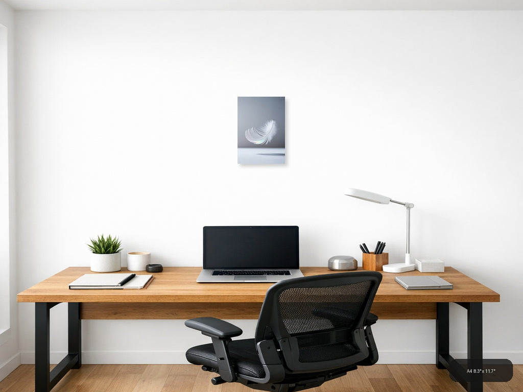 White Feather with Iridescent Light - Minimalist Wall Art — A4 / Office