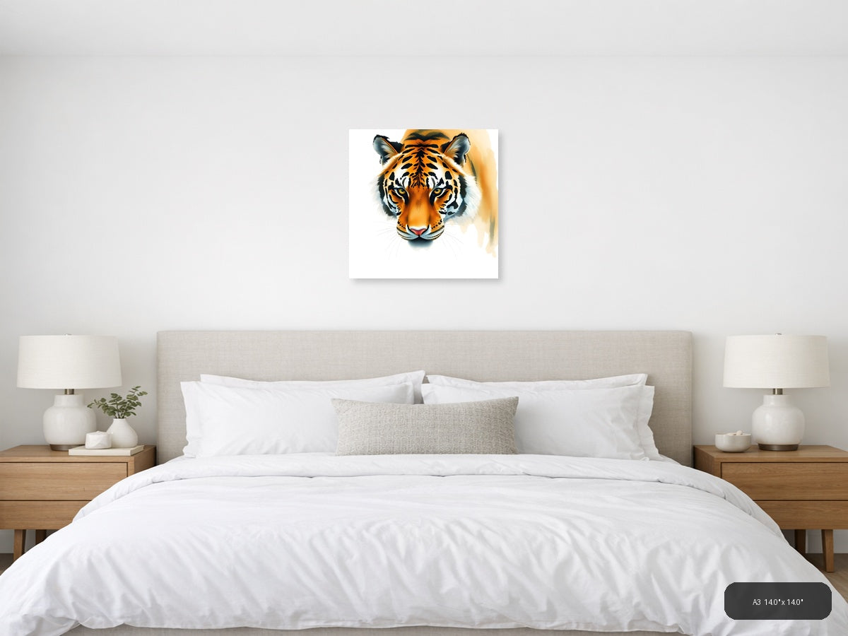 Tiger Face Watercolor Portrait Square Wall Art — A3 / Bedroom