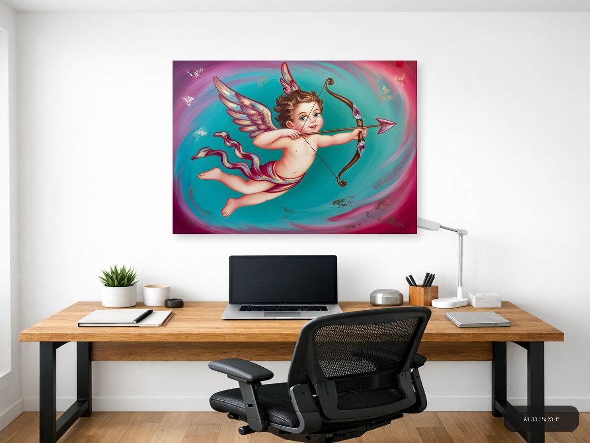 Cherub Cupid with Bow Arrow Abstract Wall Art — A1 / Office
