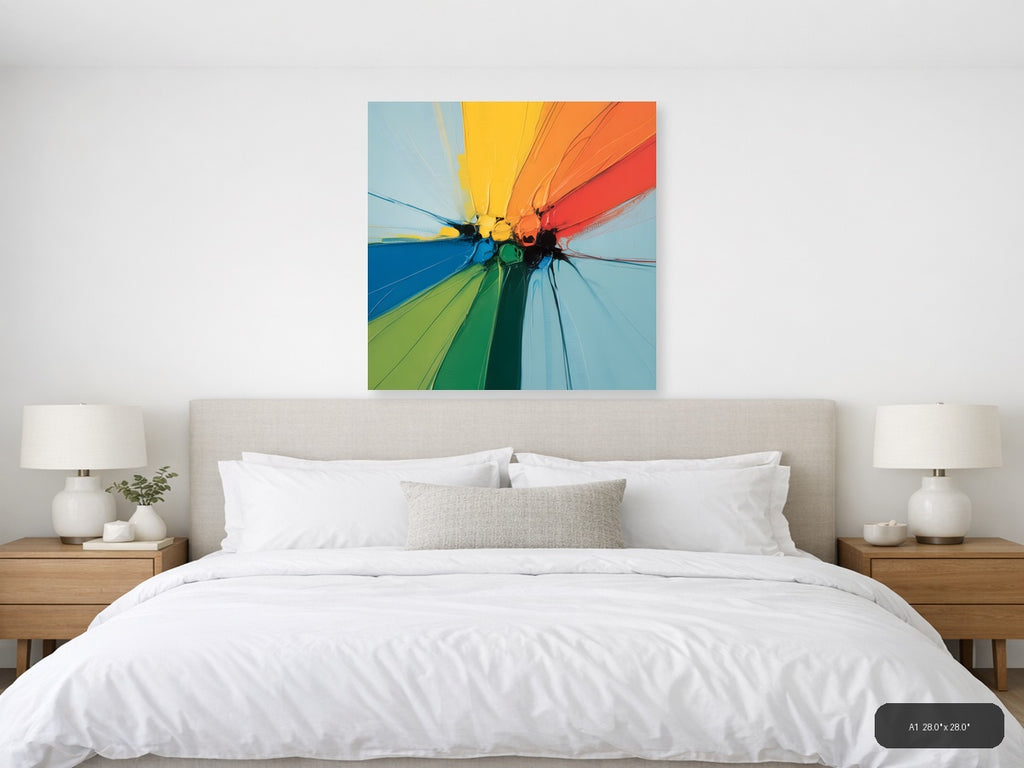 Rainbow Burst Abstract Modern Colorful Wall Art — A1 / Bedroom