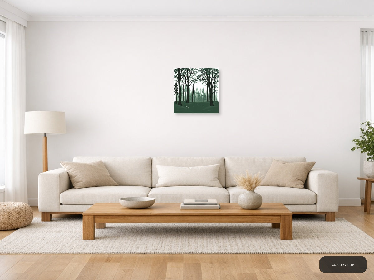 Minimalist Forest Deep Woods Layered Tree Wall Art — A4 / Living Room