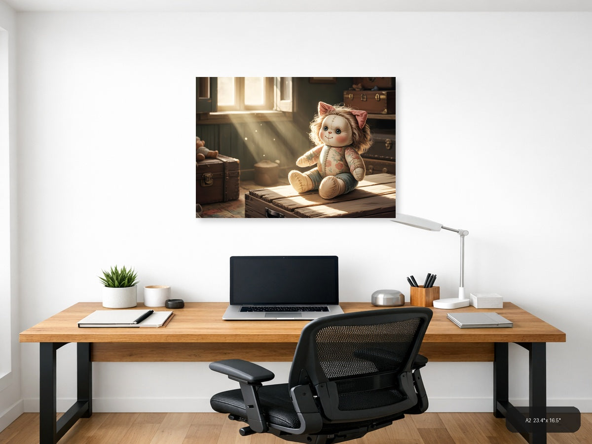 Vintage Stitched Doll in Sunlit Room Wall Art — A2 / Office