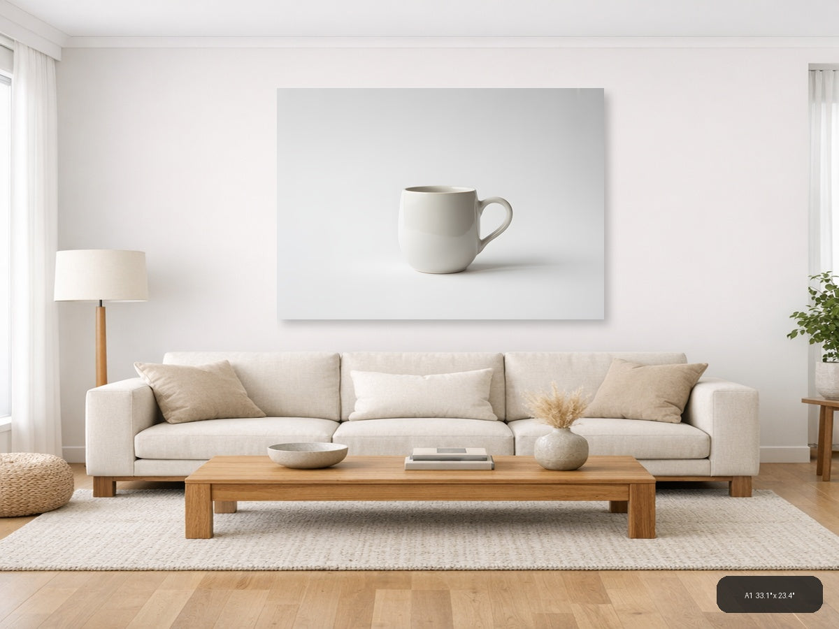 Minimalist White Ceramic Mug Still Life Wall Art — A1 / Living Room