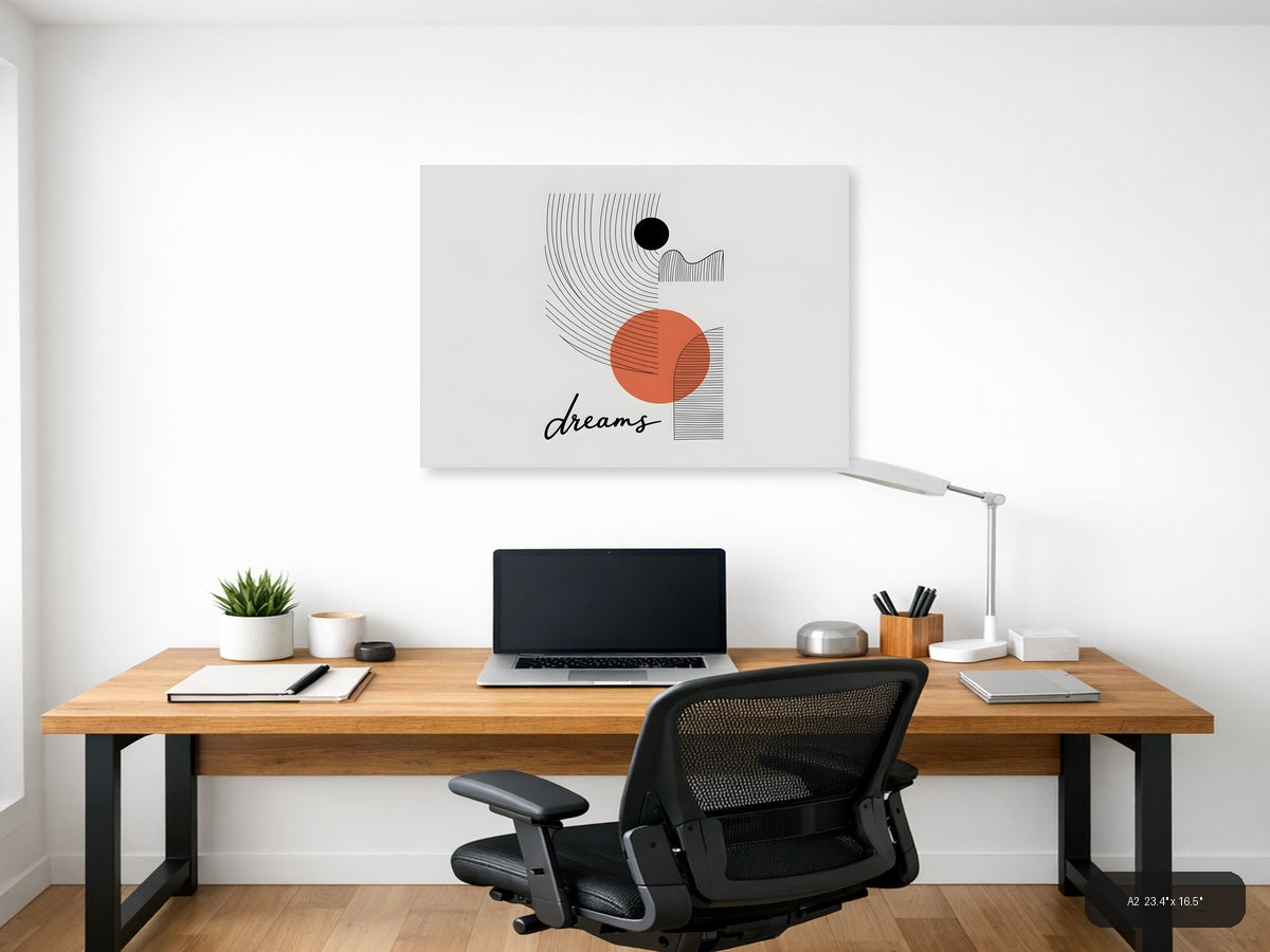 Abstract Dreams Line Art with Orange Circle Wall Art — A2 / Office
