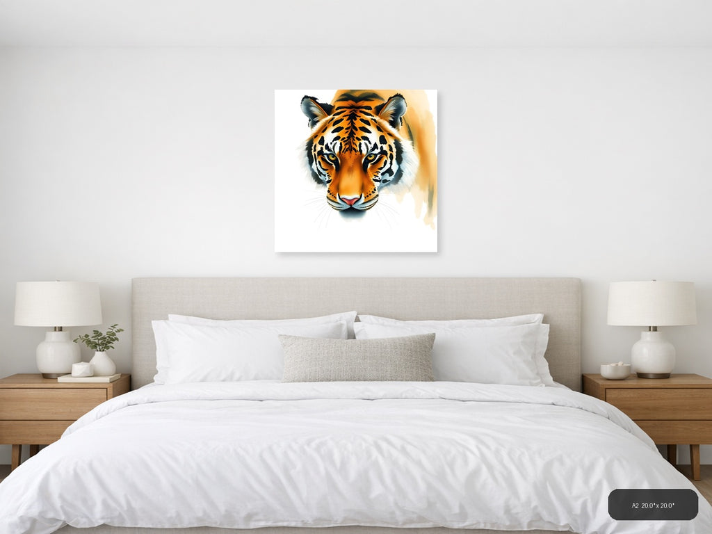 Tiger Face Watercolor Portrait Square Wall Art — A2 / Bedroom