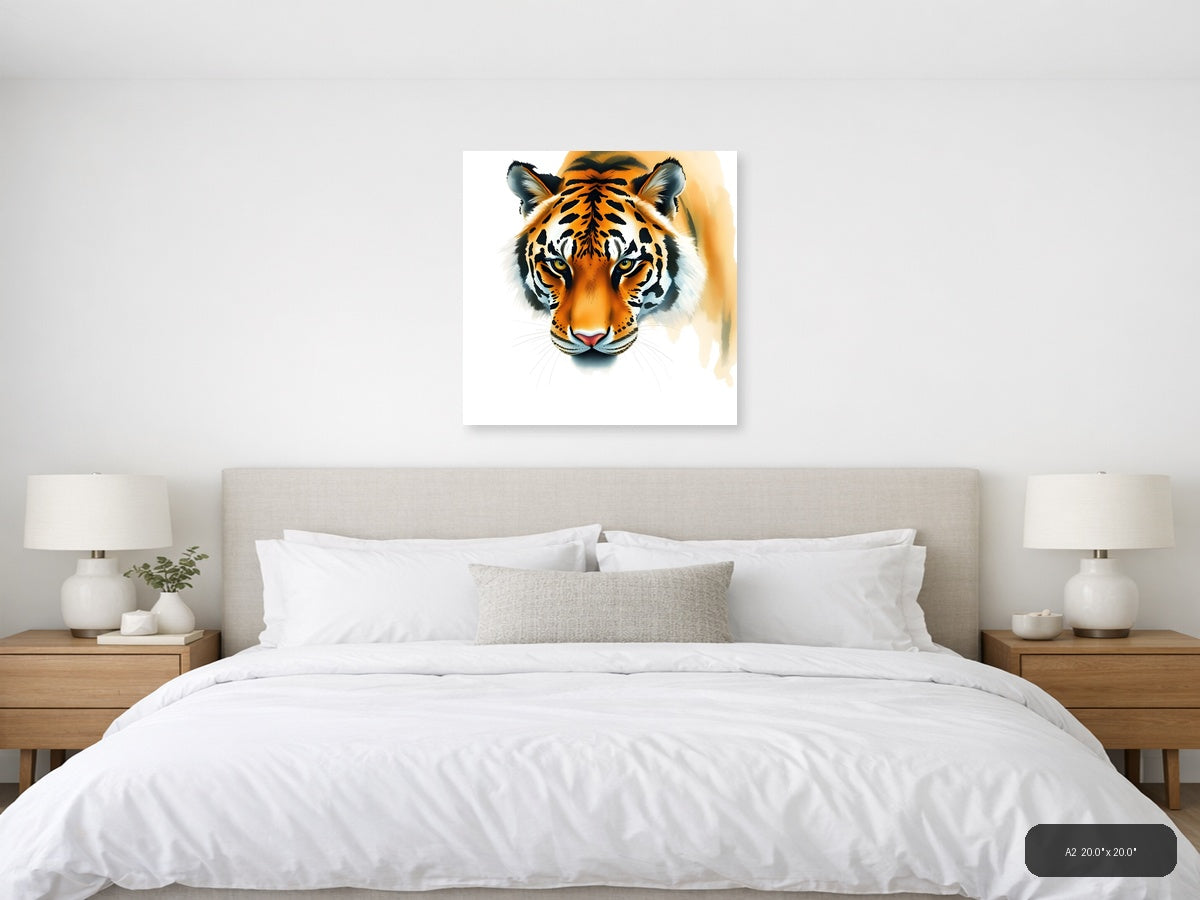 Tiger Face Watercolor Portrait Square Wall Art — A2 / Bedroom