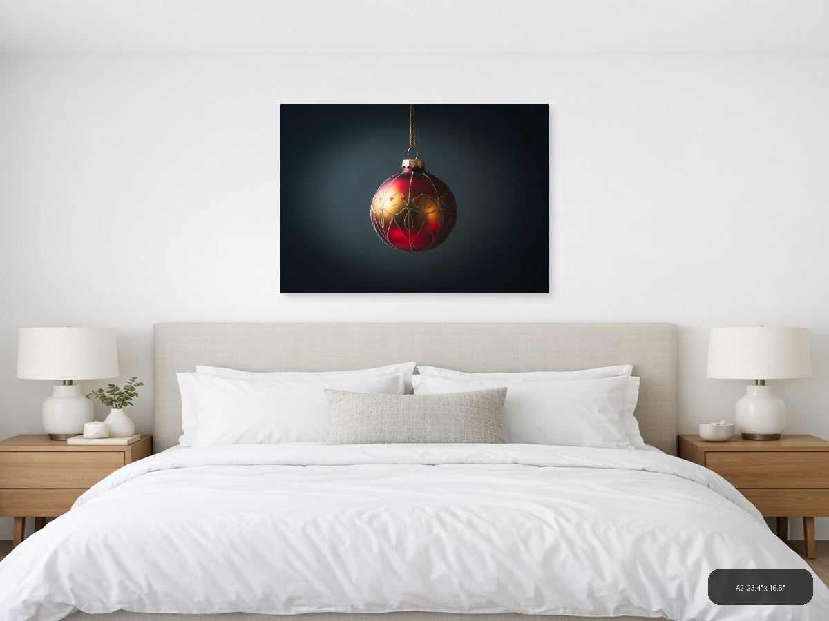 Red Gold Christmas Ornament Photography Wall Art — A2 / Bedroom