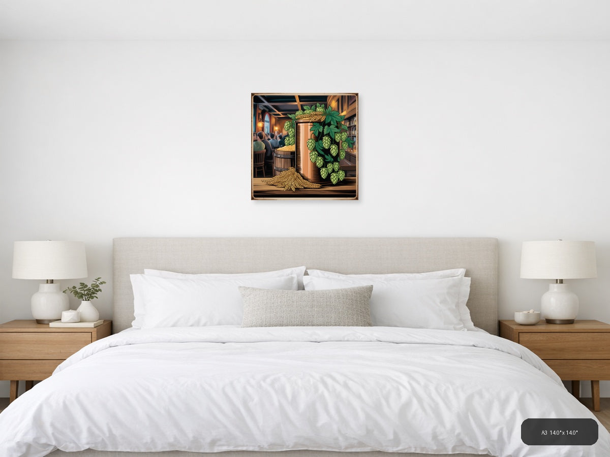Vintage Brewery Scene with Hops & Barrel Wall Art — A3 / Bedroom