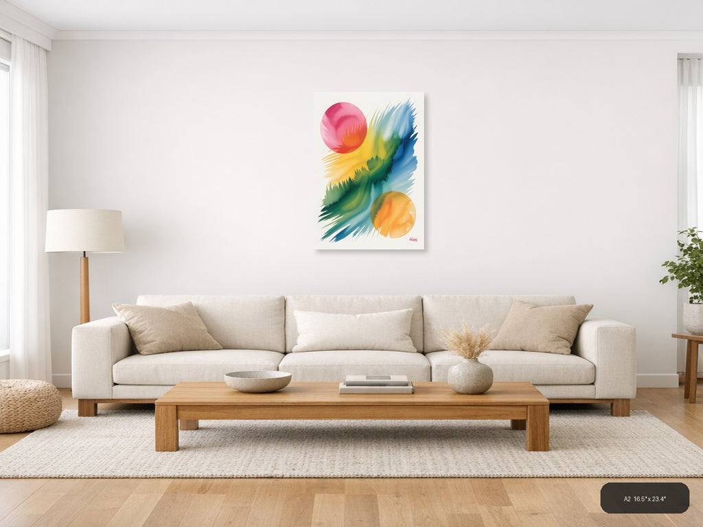 Colorful Watercolor Circles and Brushstrokes Wall Art — A2 / Living Room