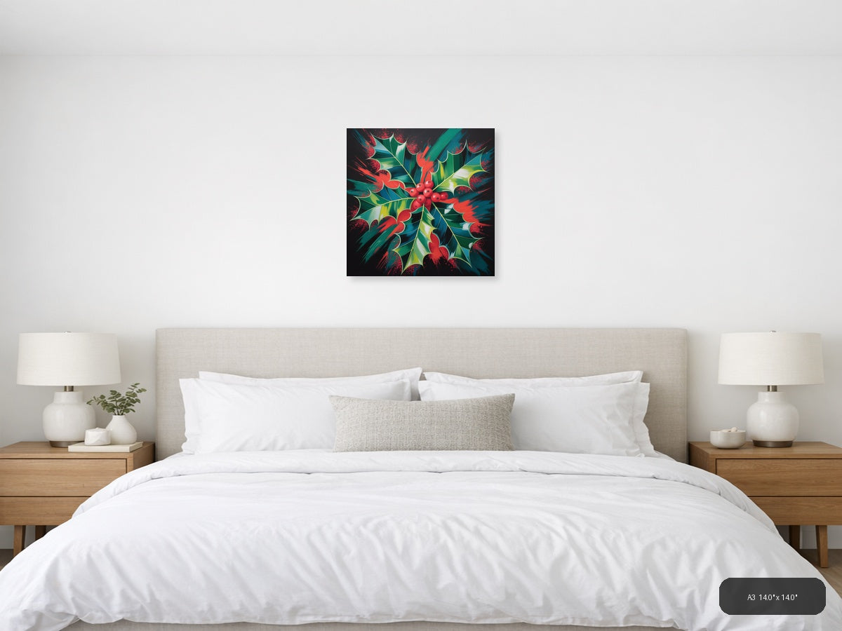 Abstract Holly Berry Red Green Festive Modern Wall Art — A3 / Bedroom