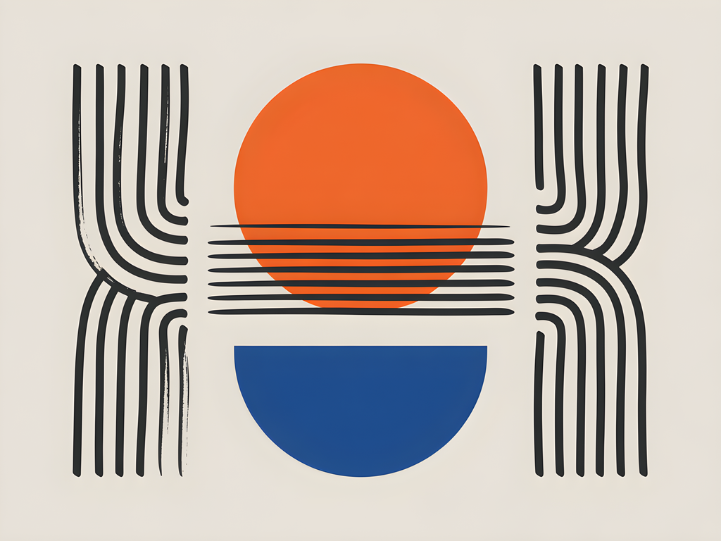 Minimalist Sunset Line Art with Geometric Shapes Wall Art