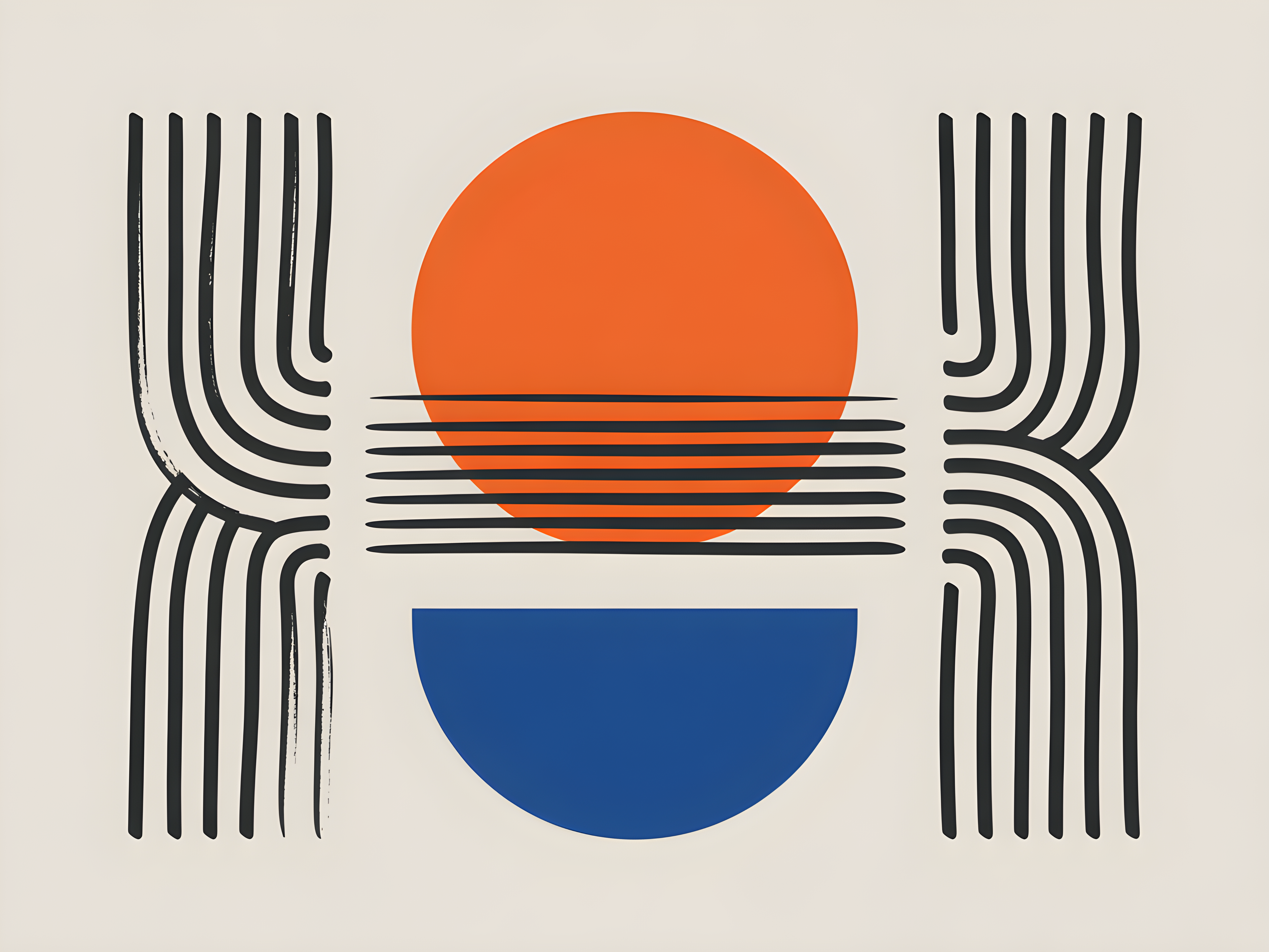 Minimalist Sunset Line Art with Geometric Shapes Wall Art