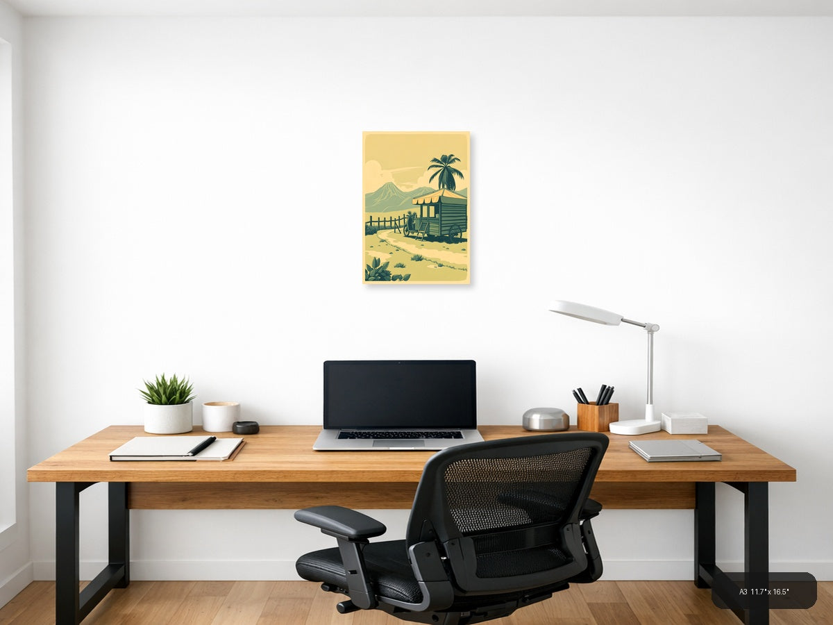 Vintage Desert Caravan Trailer Palm Tree Wall Art — A3 / Office