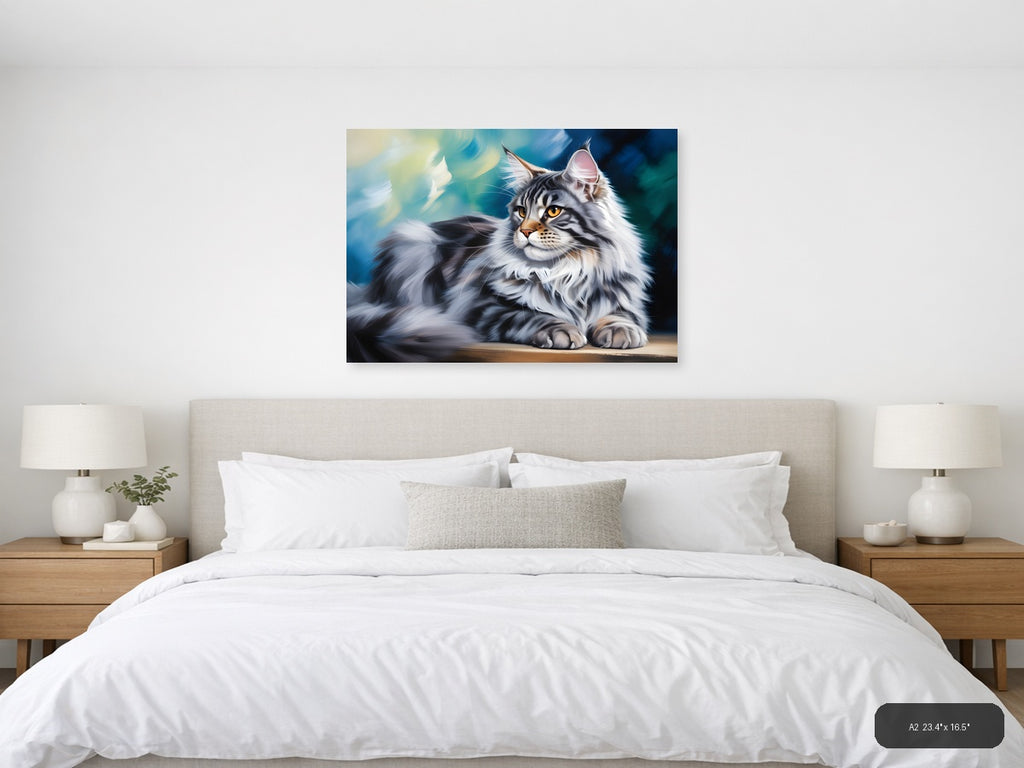 Majestic Tabby Cat with Golden Eyes Abstract Wall Art — A2 / Bedroom