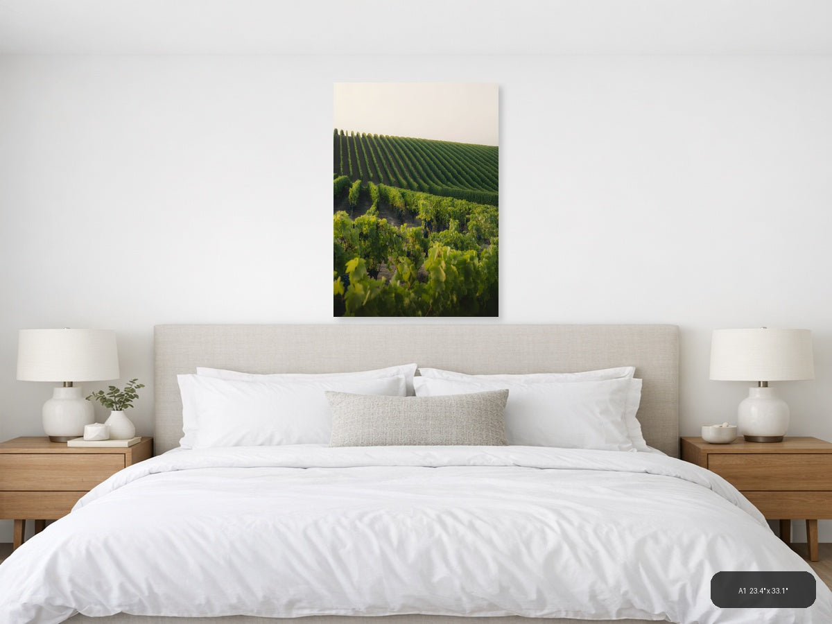 Rolling Vineyard Rows Minimalist Landscape Wall Art — A1 / Bedroom