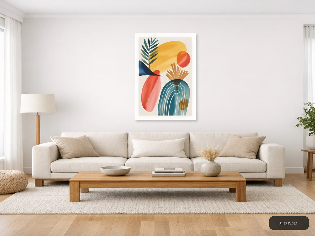 Abstract Watercolor Botanical & Geometric Wall Art — A1 / Living Room