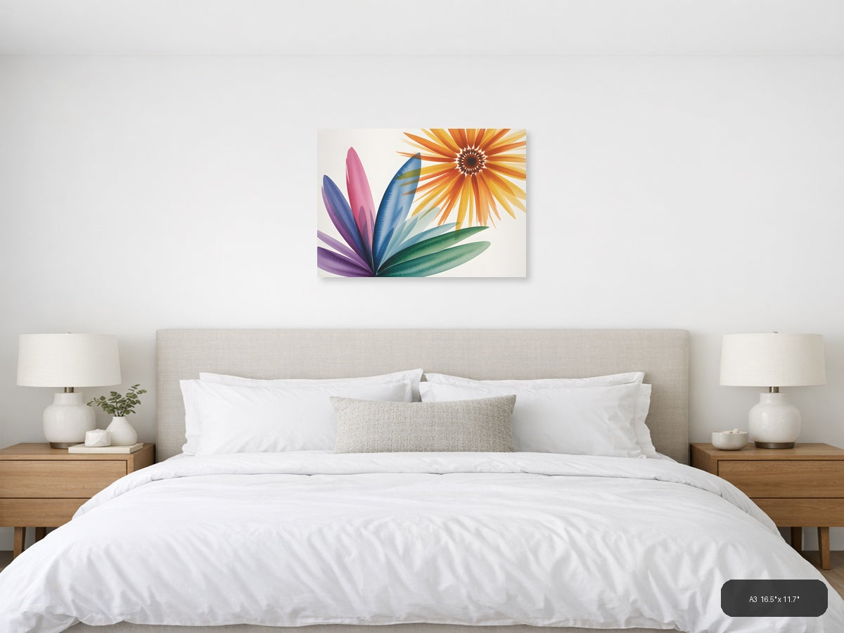 Colorful Watercolor Sunflower & Petals Landscape Wall Art — A3 / Bedroom