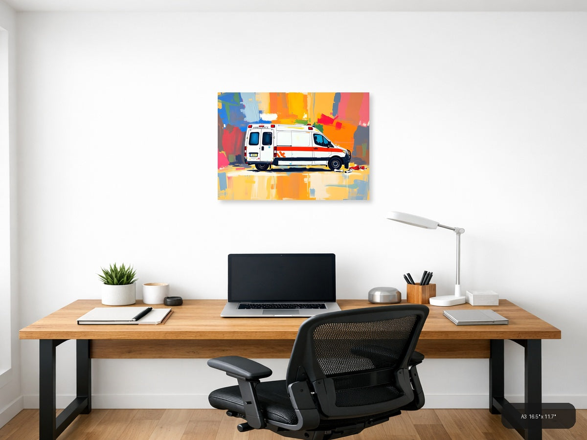 Colorful Abstract Ambulance Emergency Vehicle Wall Art — A3 / Office