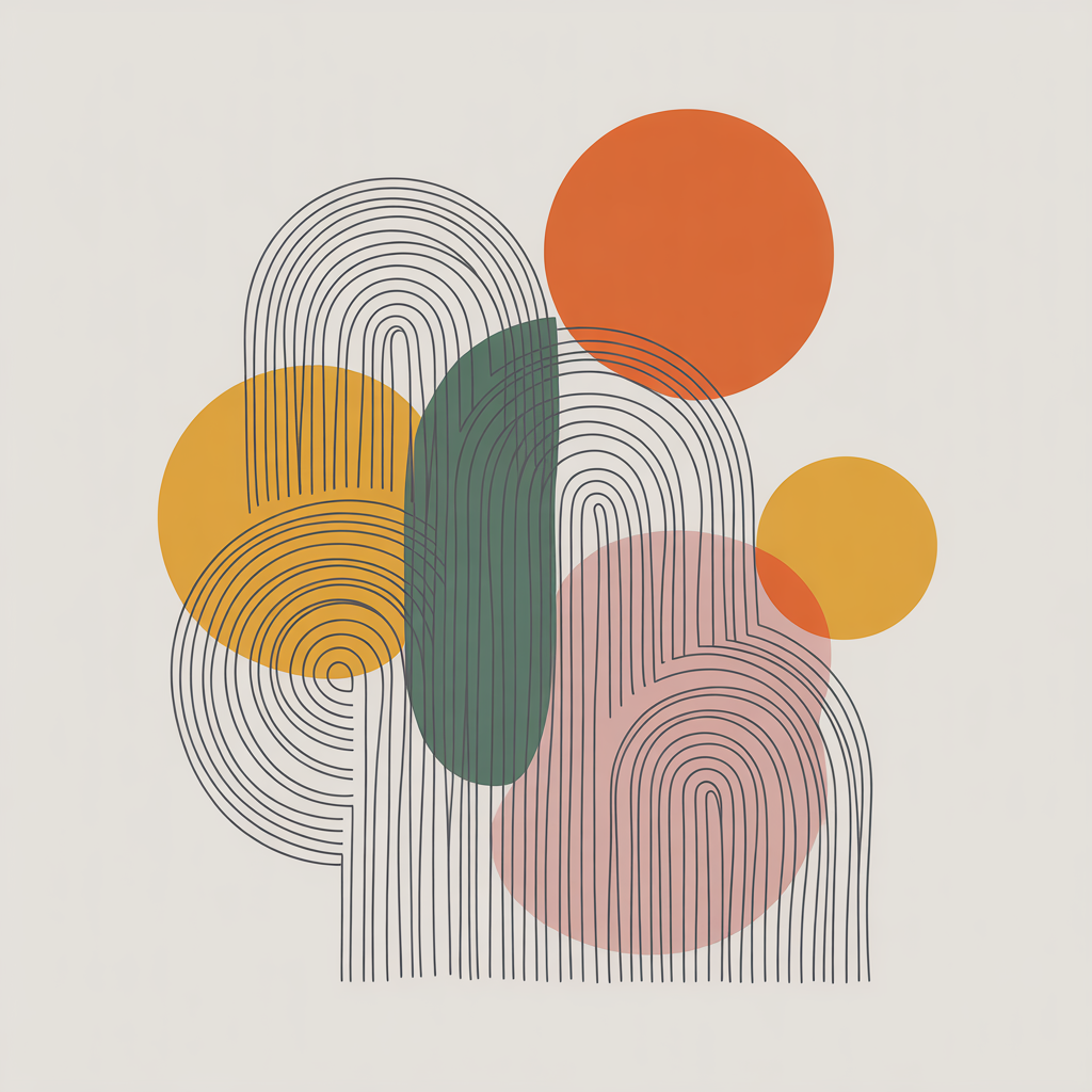 Abstract Line Art with Geometric Circles Wall Art