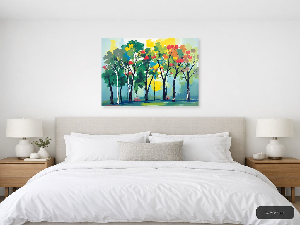 Colorful Abstract Forest Trees Landscape Wall Art — A2 / Bedroom