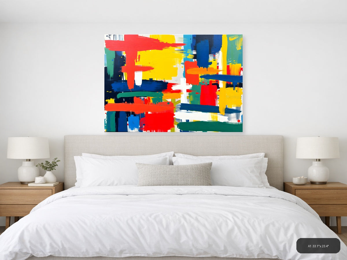 Vibrant Abstract Brushstrokes Primary Colors Wall Art — A1 / Bedroom