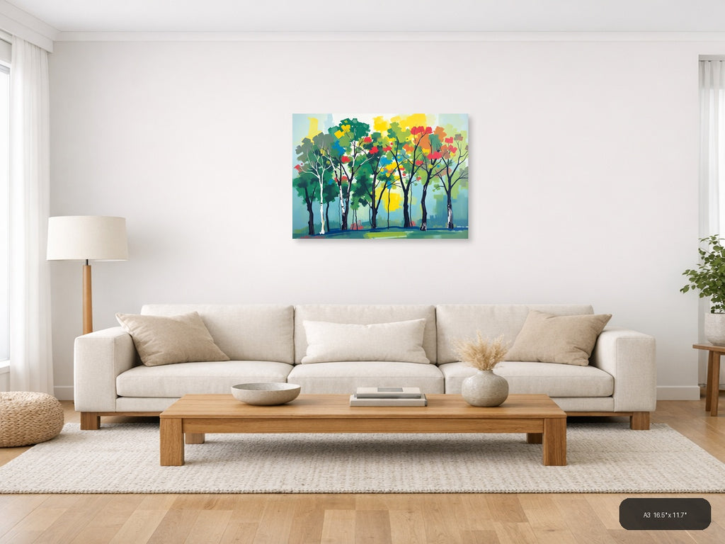 Colorful Abstract Forest Trees Landscape Wall Art — A3 / Living Room