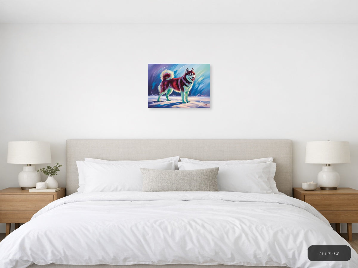 Vibrant Abstract Husky Dog Portrait Wall Art — A4 / Bedroom