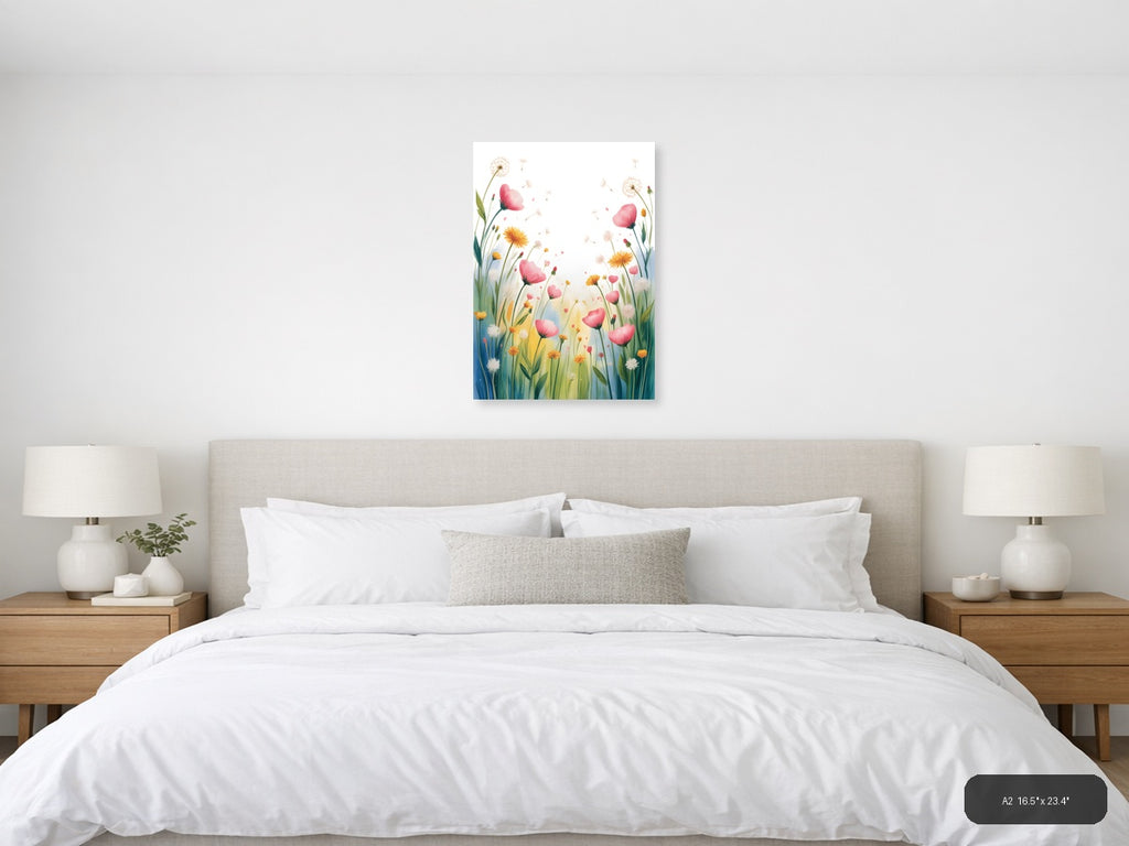 Pink Wildflowers & Dandelions Watercolor Wall Art — A2 / Bedroom