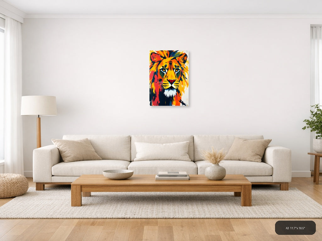 Vibrant Abstract Lion Head Colorful Wall Art — A3 / Living Room