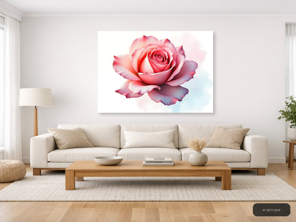 Pink Watercolor Rose Bloom Wall Art — A1 / Living Room